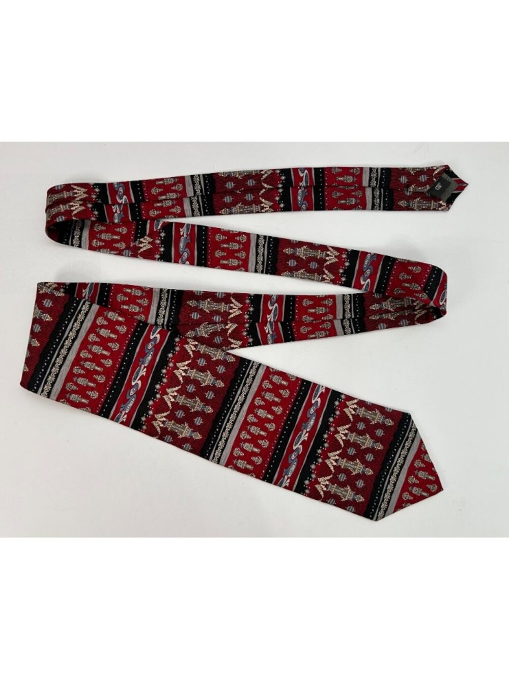 Vintage Daniel De Fasson Red Black Men's Silk Tie Ornate Pattern Greek Columns - Picture 3 of 6